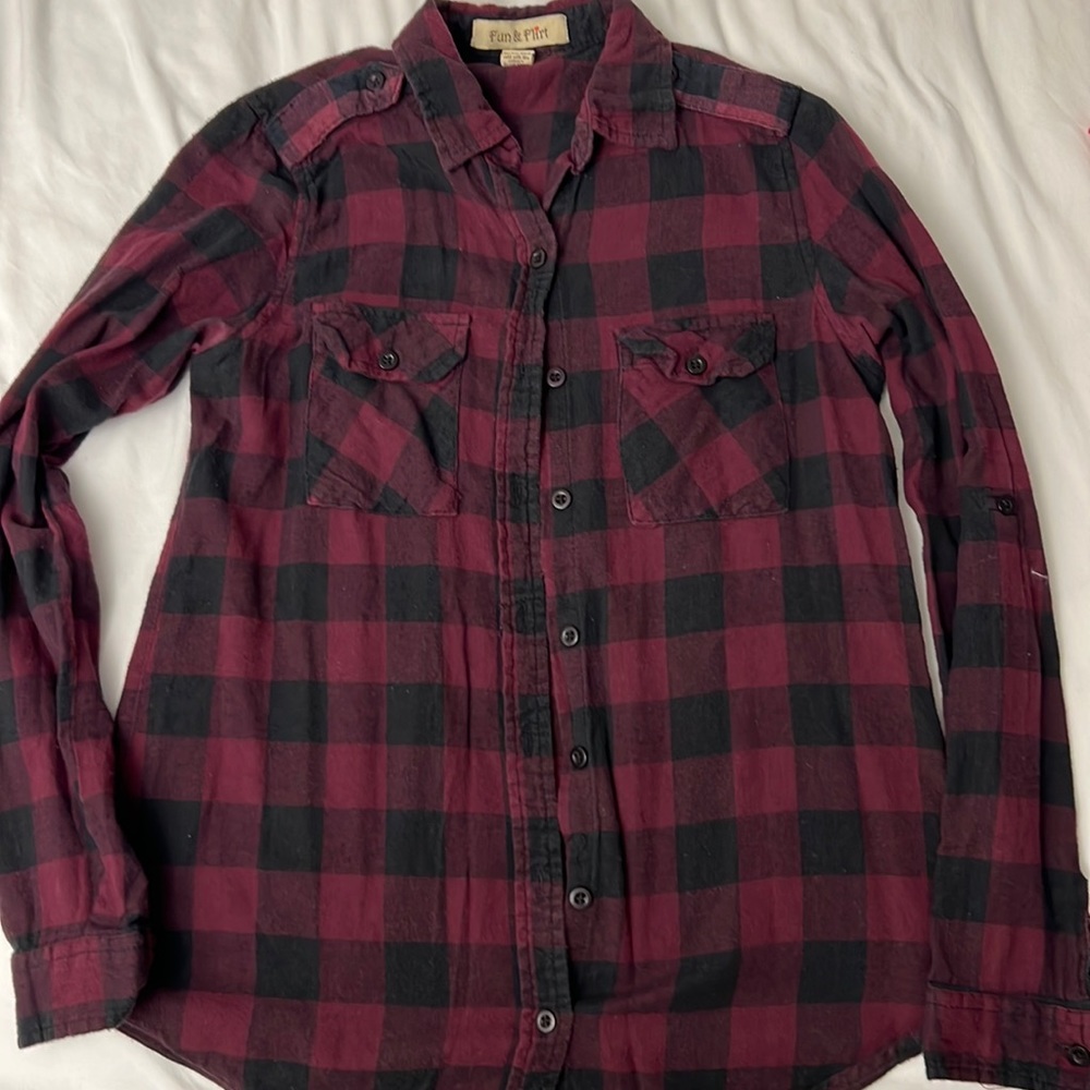 maroon plaid button up